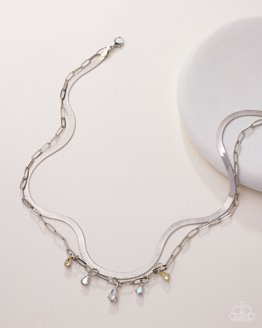 Suave Shimmy - Yellow and White Iridescent Rhinestone Necklace - Paparazzi Accessories