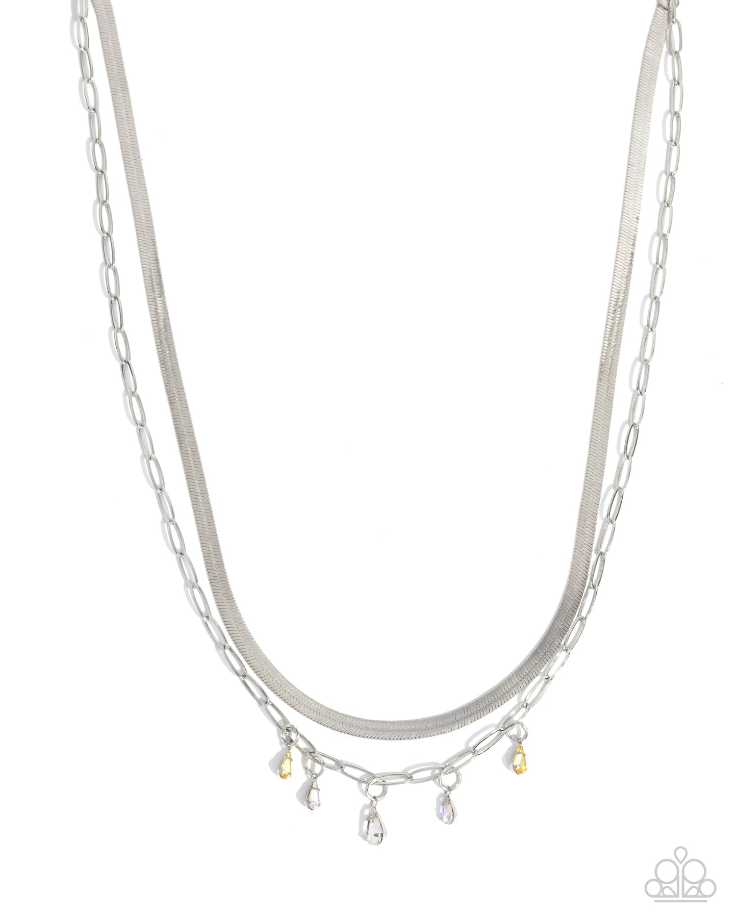 Suave Shimmy - Yellow and White Iridescent Rhinestone Necklace - Paparazzi Accessories