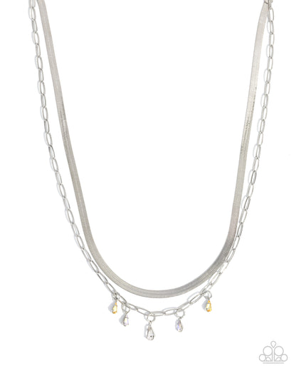 Suave Shimmy - Yellow and White Iridescent Rhinestone Necklace - Paparazzi Accessories