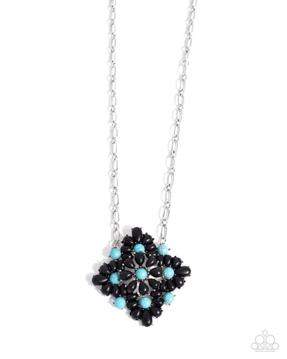 Stony Strength - Black & Turquoise Stones Silver Necklace - Paparazzi Accessories