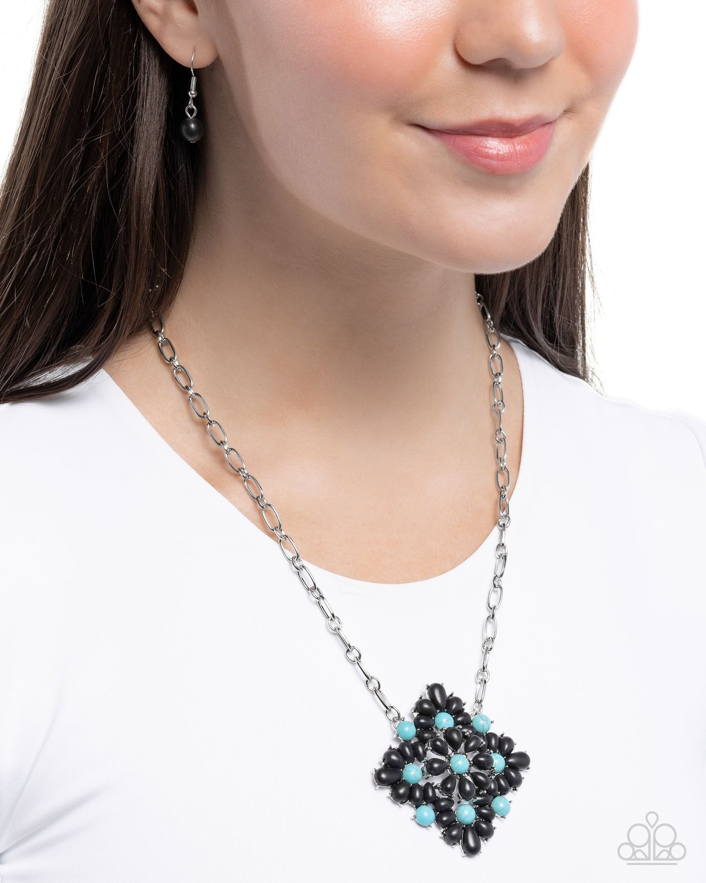 Stony Strength - Black & Turquoise Stones Silver Necklace - Paparazzi Accessories