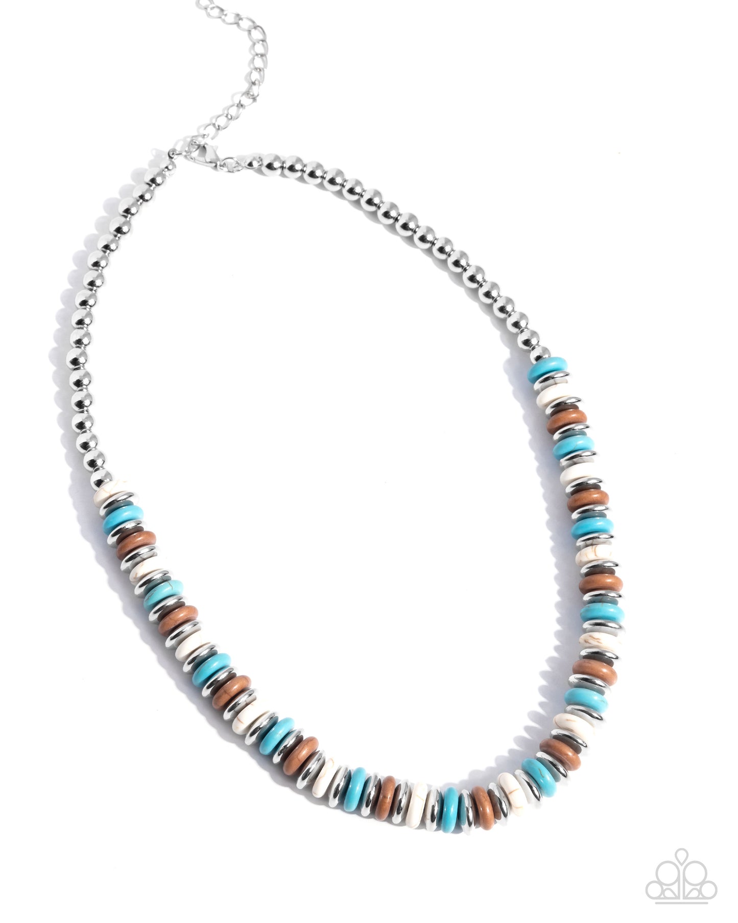 Straightforward Stones - Blue, Brown, White Crackle Stone Silver Necklace - Paparazzi Accessories