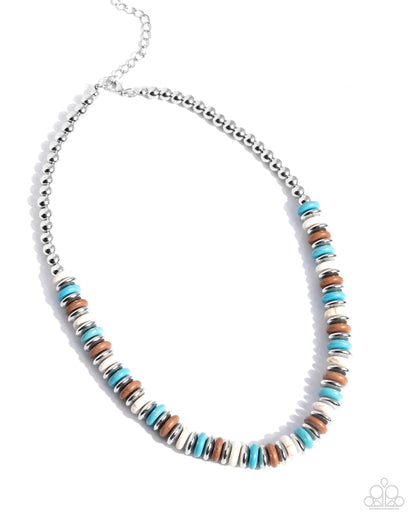 Straightforward Stones - Blue, Brown, White Crackle Stone Silver Necklace - Paparazzi Accessories