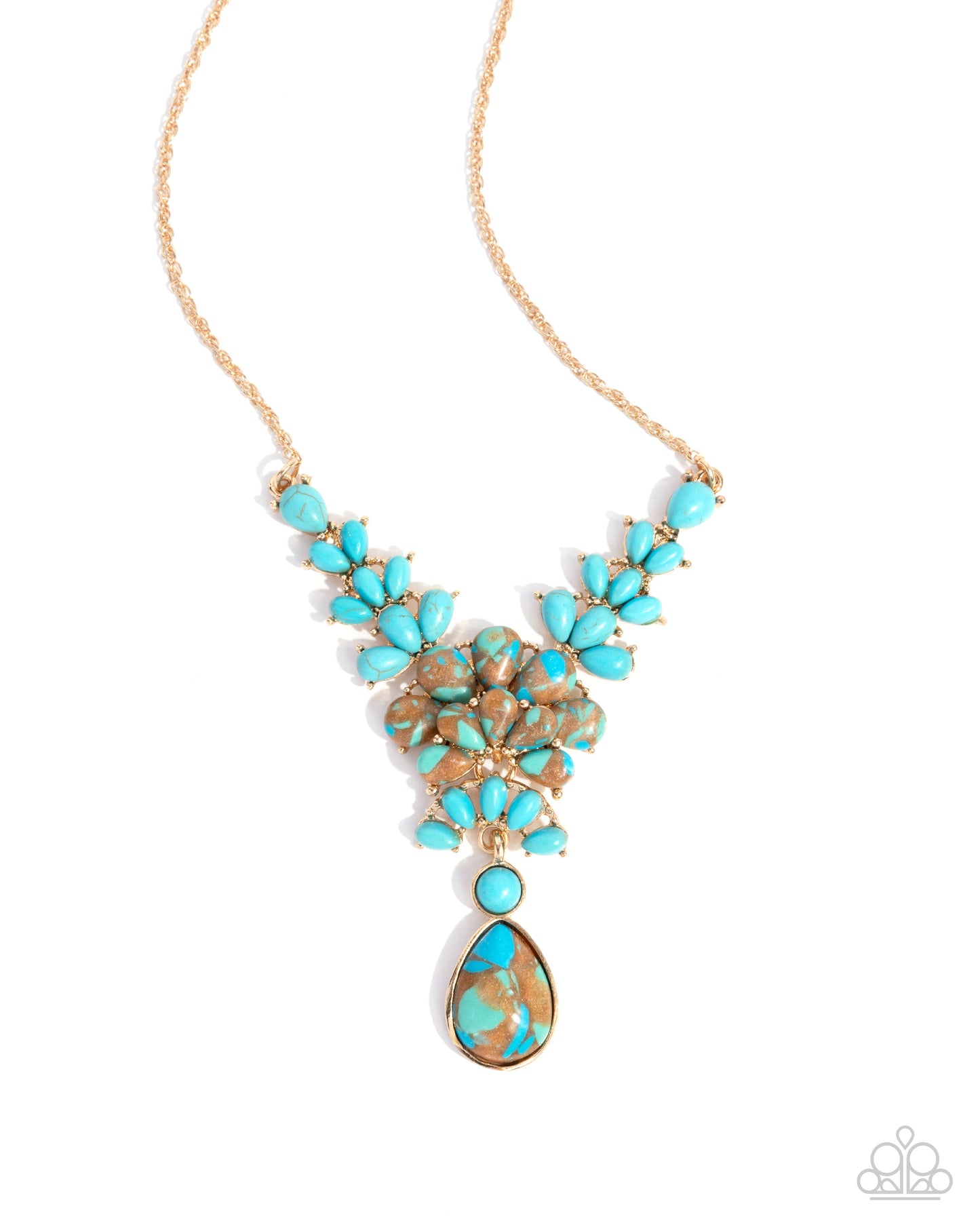 Haute Havoc - Brown & Blue Marbled Stone Gold Necklace - Paparazzi Accessories