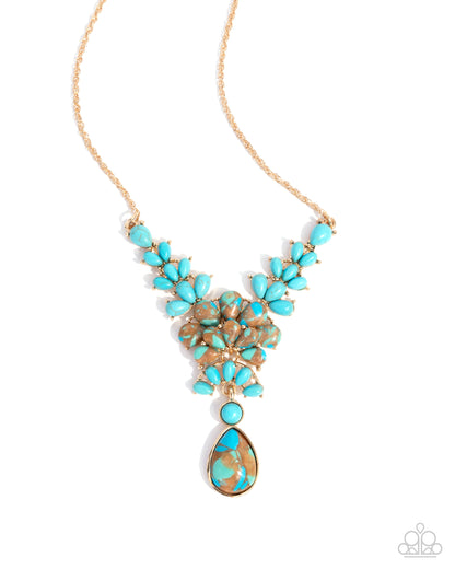 Haute Havoc - Brown & Blue Marbled Stone Gold Necklace - Paparazzi Accessories