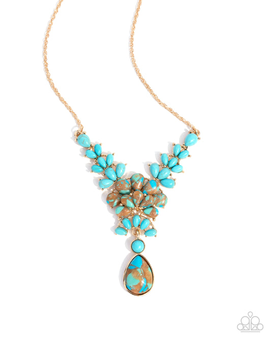 Haute Havoc - Brown & Blue Marbled Stone Gold Necklace - Paparazzi Accessories