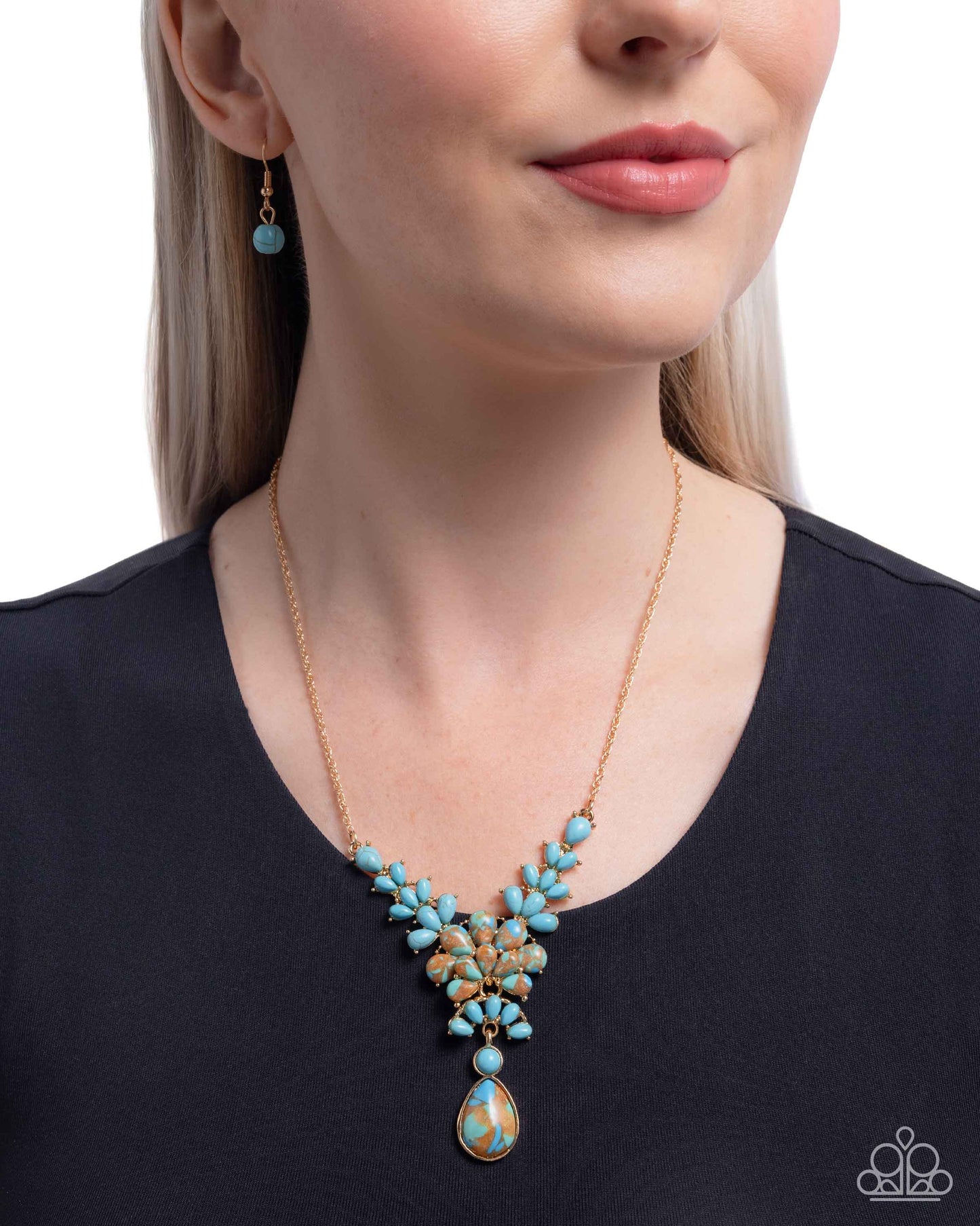Haute Havoc - Brown & Blue Marbled Stone Gold Necklace - Paparazzi Accessories