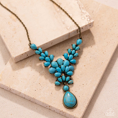 Haute Havoc - Brass & Blue Turquoise Crackle Stone Necklace - Paparazzi Accessories