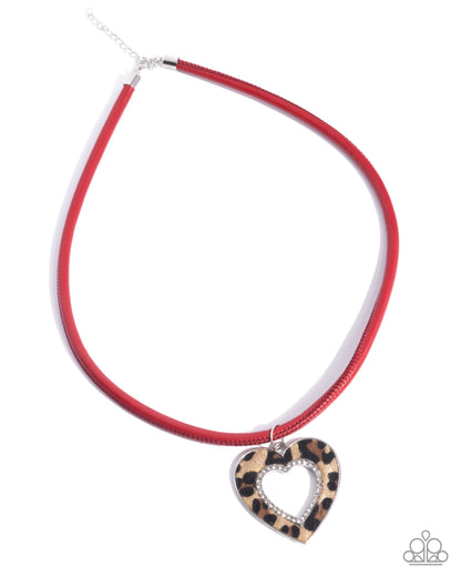 Ferocious Flirt - Red Cord Leopard Print Heart Pendant Necklace - Paparazzi Accessories