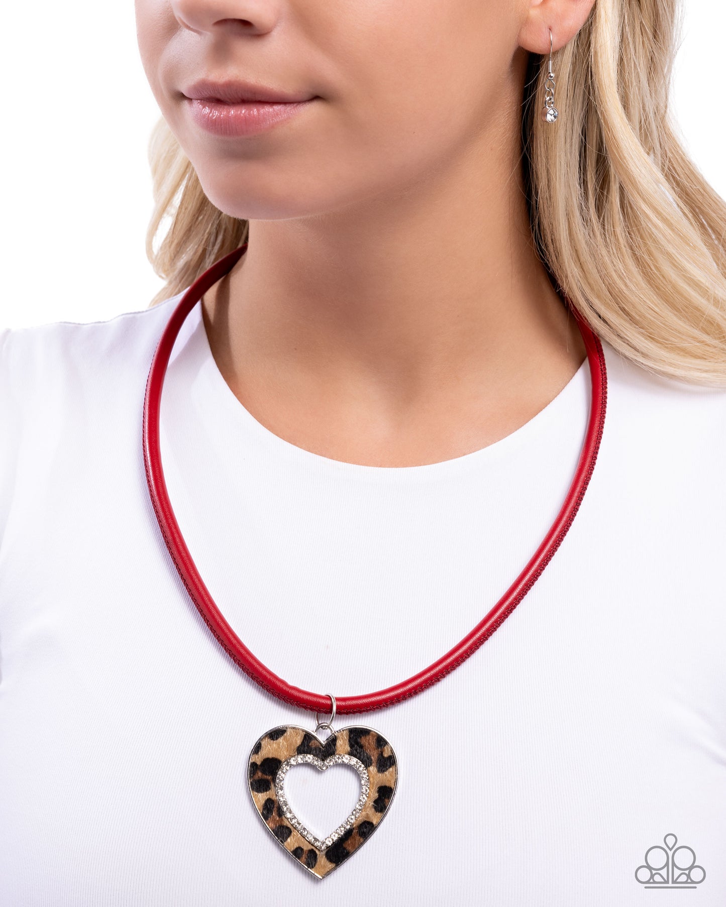 Ferocious Flirt - Red Cord Leopard Print Heart Pendant Necklace - Paparazzi Accessories