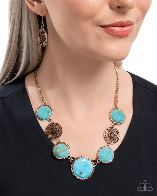 Gentle Glam - Blue Acrylic Beads Brown Gem Gold Necklace - Paparazzi Accessories