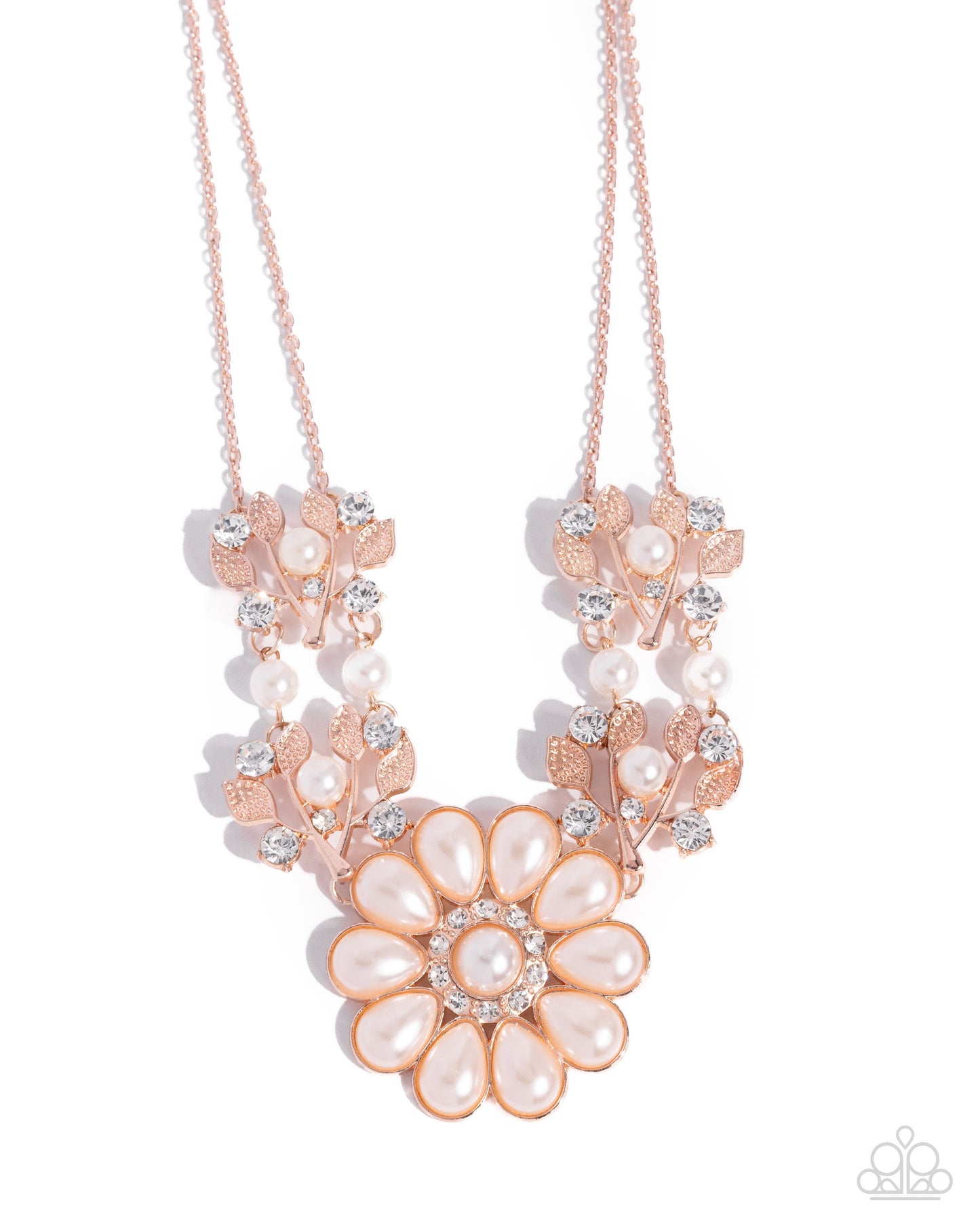 Sprouting Shimmer - Rose Gold & White Pearl Flower Necklace - Paparazzi Accessories