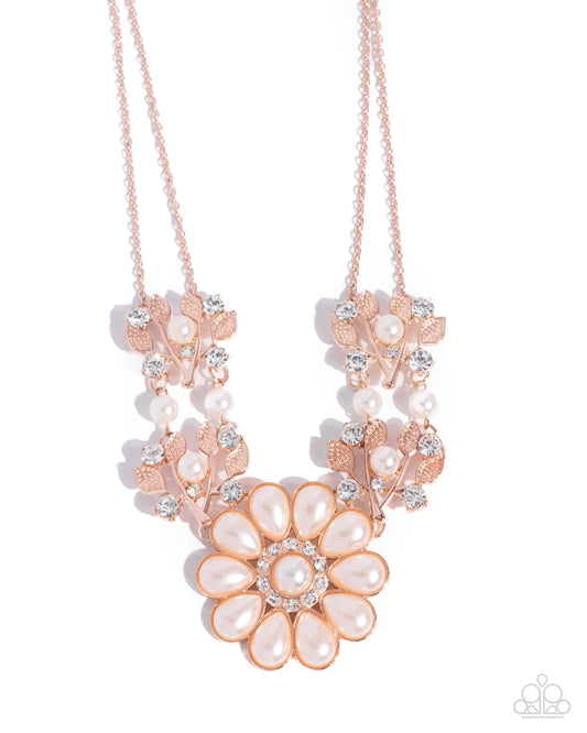 Sprouting Shimmer - Rose Gold & White Pearl Flower Necklace - Paparazzi Accessories