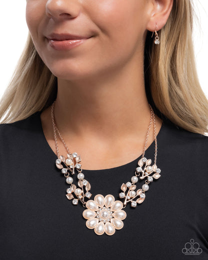 Sprouting Shimmer - Rose Gold & White Pearl Flower Necklace - Paparazzi Accessories