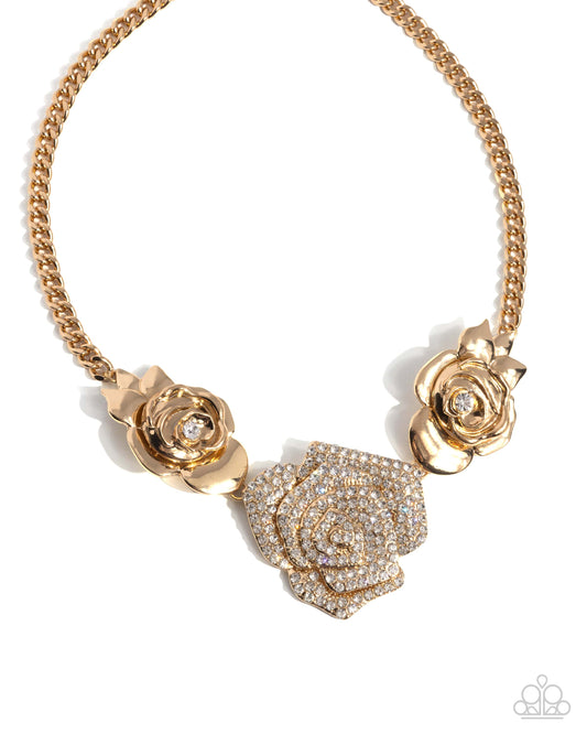 Bouquet Beacon - Gold Rose Necklace - Paparazzi Accessories