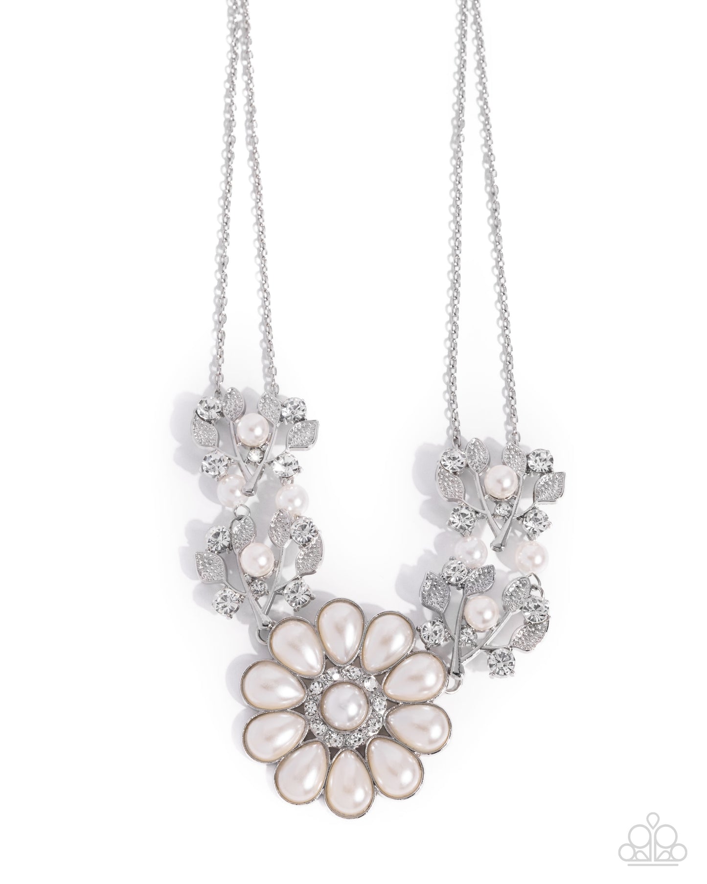 Sprouting Shimmer - White Rhinestone & Pearl Necklace - Paparazzi Accessories