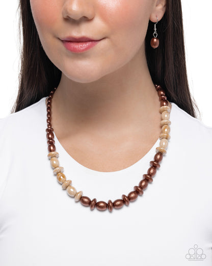 Princess Avenue - Brown Pearls Tan Beads Necklace - Paparazzi Accessories