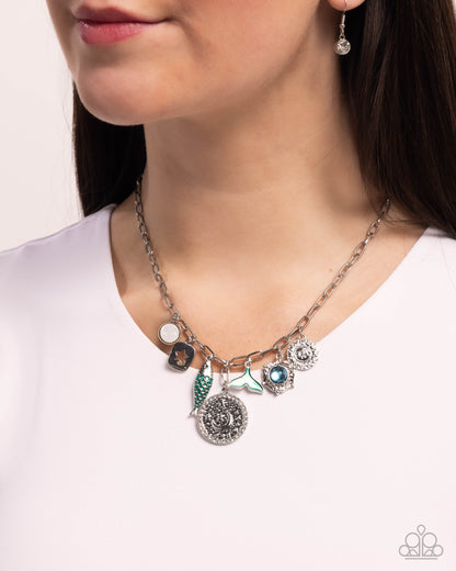 Mismatched Mystery - Green Charms Silver Necklace - Paparazzi Accessories