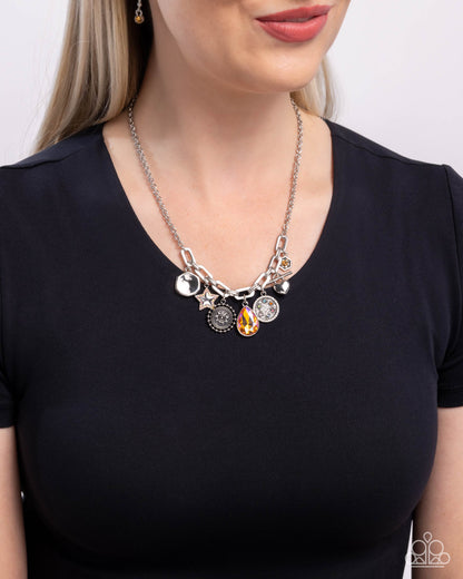 Welcome to the Show - Orange UV Shimmer Charm Necklace - Paparazzi Accessories