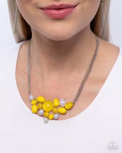 Shimmery Supply - Yellow Beaded Silver Necklace - Paparazzi Accessories