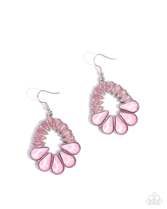 Mesmerizing Moment - Pink Gems & Pearl-Painted Enamel Silver Fishhook Earrings - Paparazzi Accessories