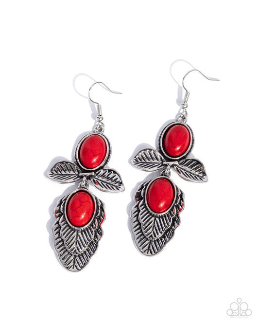Blooming Bevy - Red Cracklestone Fish Hook Earrings - Paparazzi Accessories