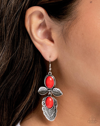 Blooming Bevy - Red Cracklestone Fish Hook Earrings - Paparazzi Accessories