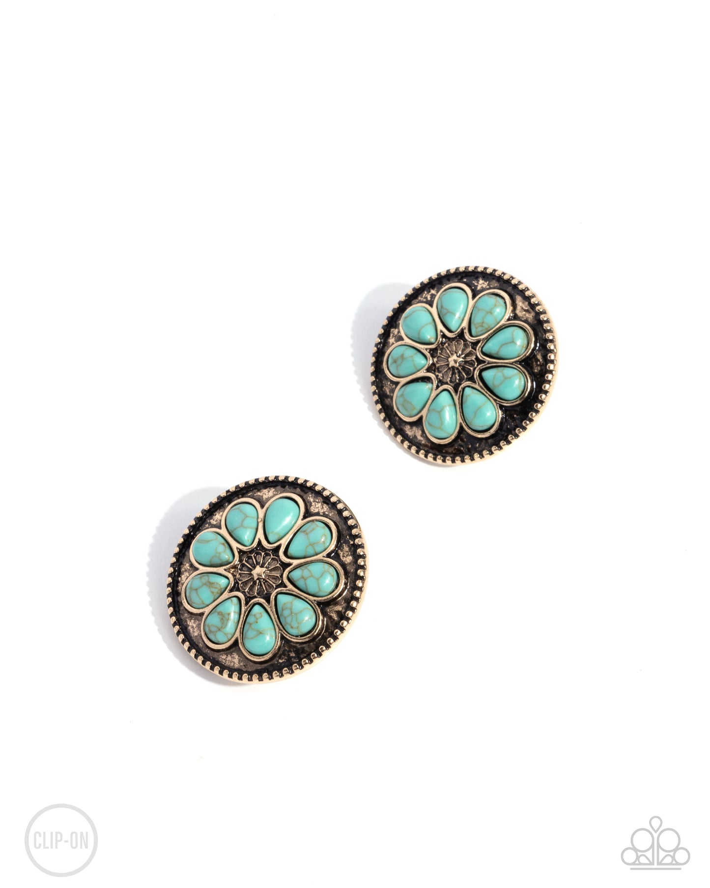 Promising Passage - Gold Turquoise Crackle Stone Clip-on Earrings - Paparazzi Accessories
