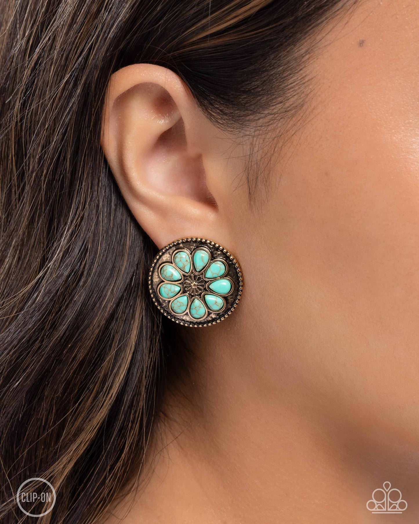 Promising Passage - Gold Turquoise Crackle Stone Clip-on Earrings - Paparazzi Accessories