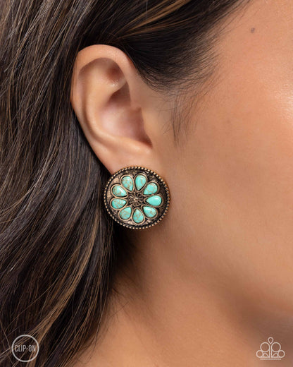 Promising Passage - Gold Turquoise Crackle Stone Clip-on Earrings - Paparazzi Accessories