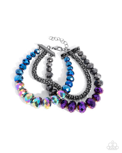 Truth Be BOLD - Multi Oil Spill Faceted Bead Clasp Bracelet - Paparazzi Accessories