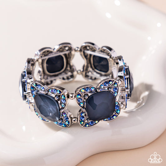 Bandwagon Beauty - Blue Iridescent Rhinestone Silver Stretchy Bracelet - Paparazzi Accessories