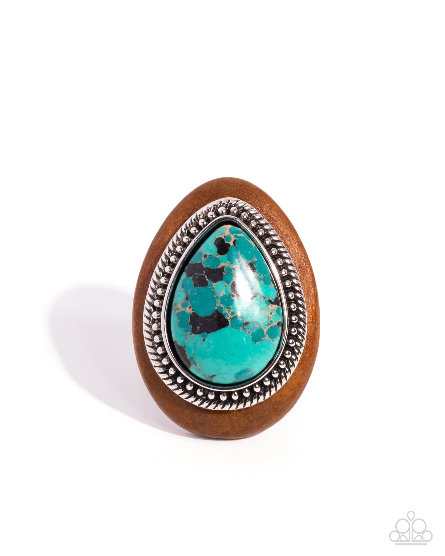 Santa Fe Stance - Green Marbled Stone Wood Framed Silver Ring - Paparazzi Accessories