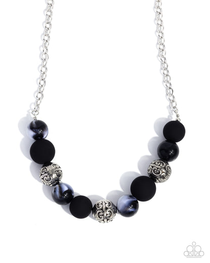 Bewitching Texture - Black Marbled Acrylic Beads Silver Necklace - Paparazzi Accessories