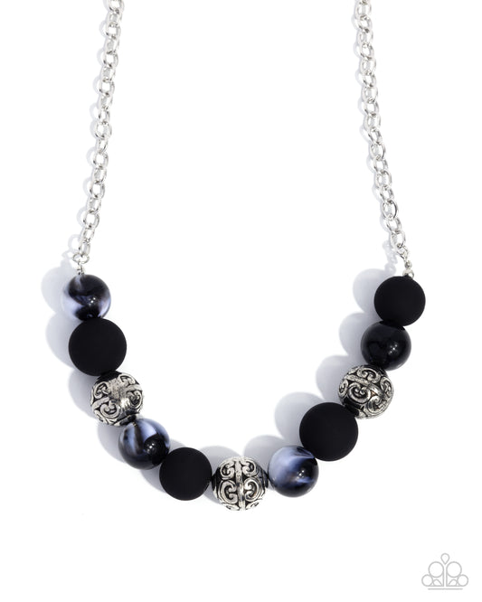 Bewitching Texture - Black Marbled Acrylic Beads Silver Necklace - Paparazzi Accessories