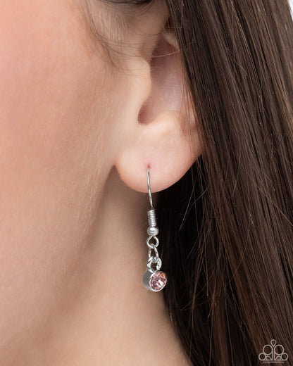 Big Deal Bow - Pink Rhinestone Silver Bow Necklace - Paparazzi Accessories