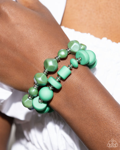 Green Beaded Necklace & Stretchy Bracelet Complete Look