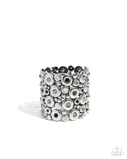 Millennial Medley - Black Iridescent Rhinestone Silver Stretchy Bracelet - Paparazzi Accessories