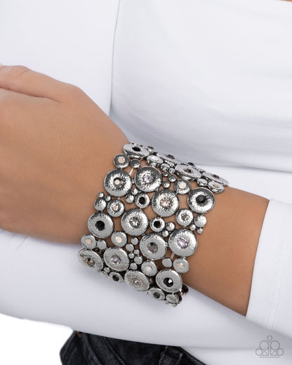 Millennial Medley - Black Iridescent Rhinestone Silver Stretchy Bracelet - Paparazzi Accessories