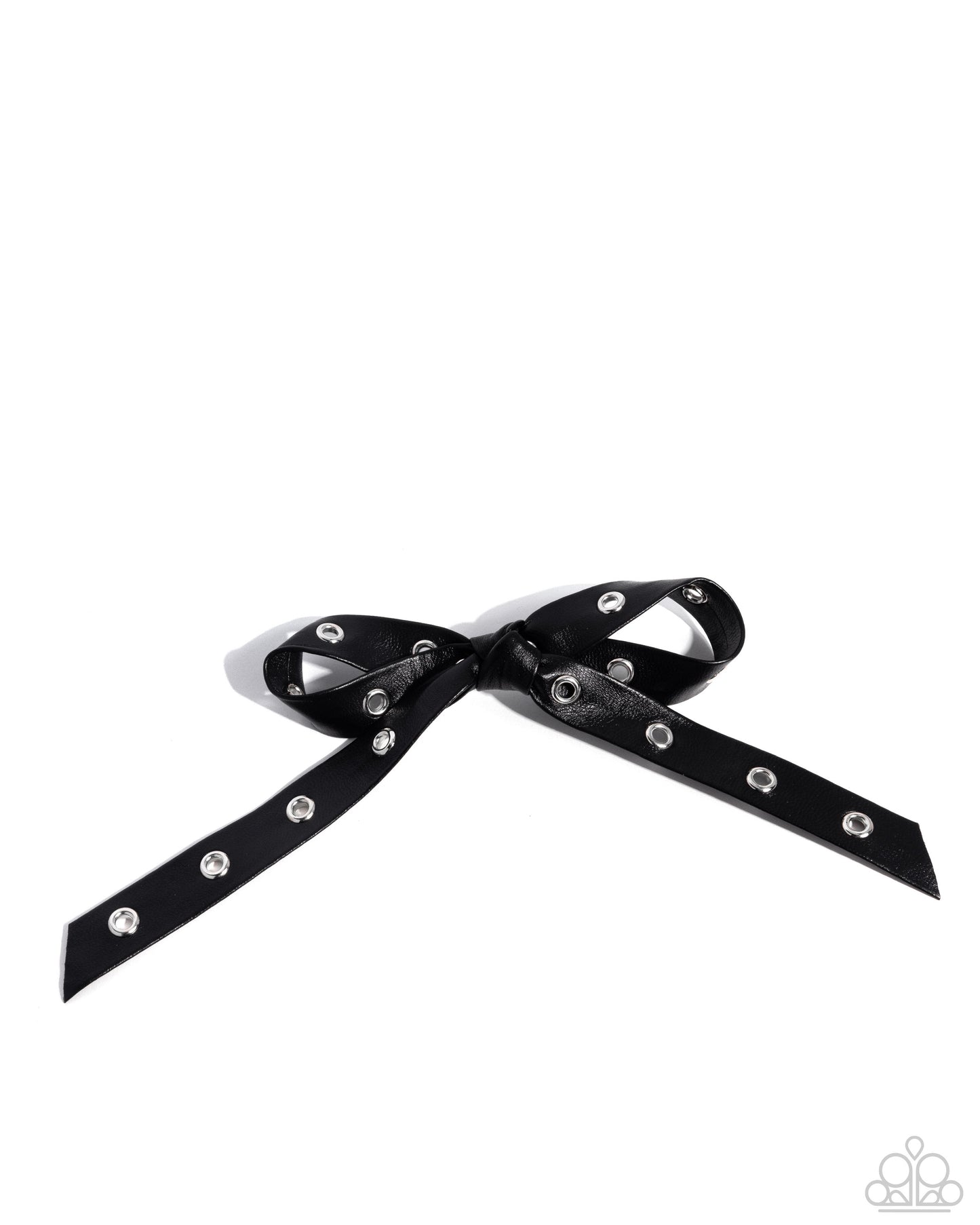 Generous Grommets - Black Leather Silver Bow Hair Clip - Paparazzi Accessories