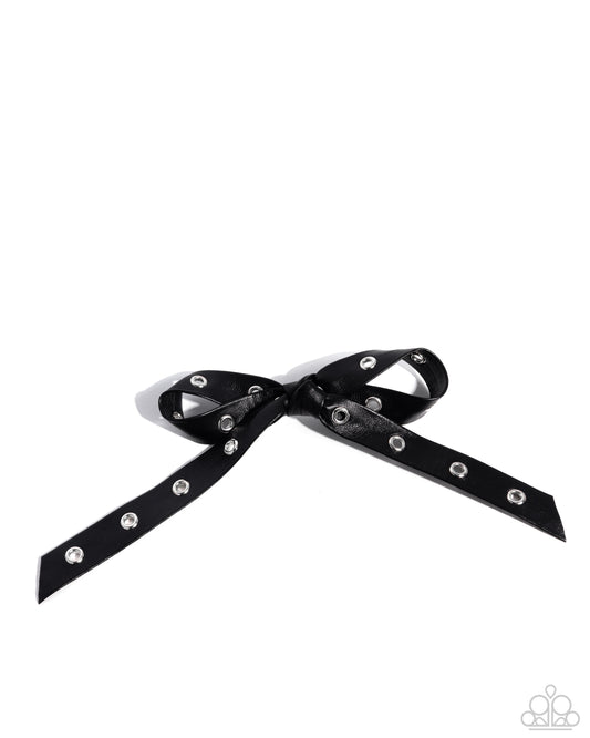 Generous Grommets - Black Leather Silver Bow Hair Clip - Paparazzi Accessories