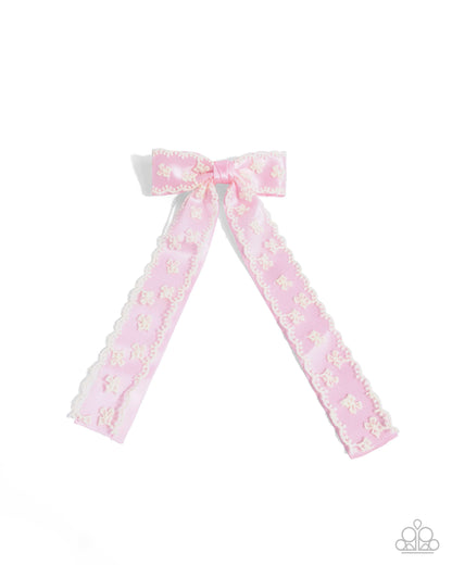 Carefree Coquette - Pink Bow Ivory Lace Hair Clip - Paparazzi Accessories