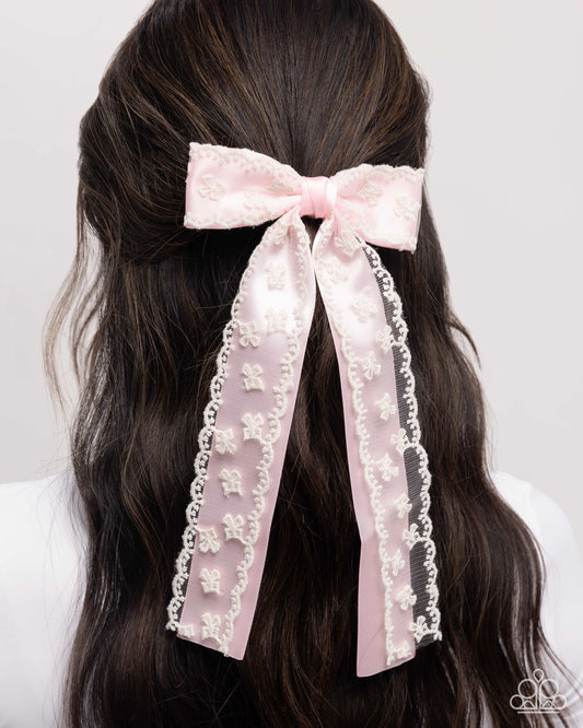 Carefree Coquette - Pink Bow Ivory Lace Hair Clip - Paparazzi Accessories