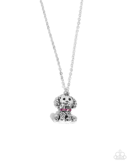 Poodle Pizzazz - Pink Rhinestone Silver Necklace - Paparazzi Accessories