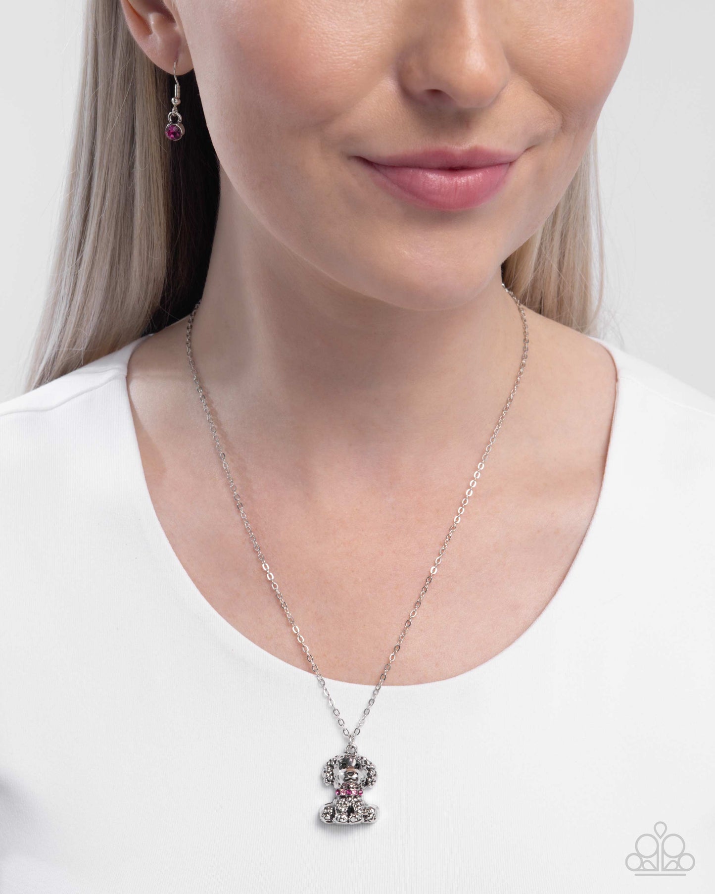 Poodle Pizzazz - Pink Rhinestone Silver Necklace - Paparazzi Accessories