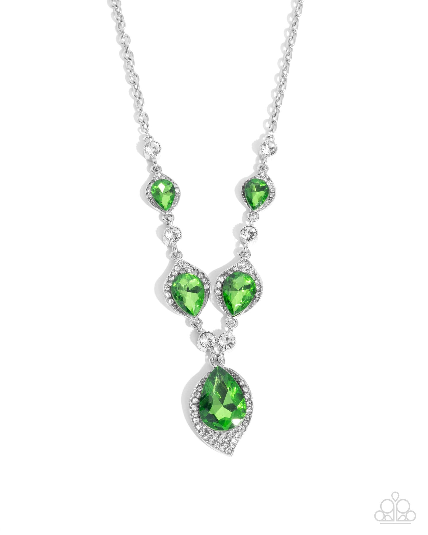SPADES of Shimmer - Green Teardrop Gem Silver Necklace - Paparazzi Accessories