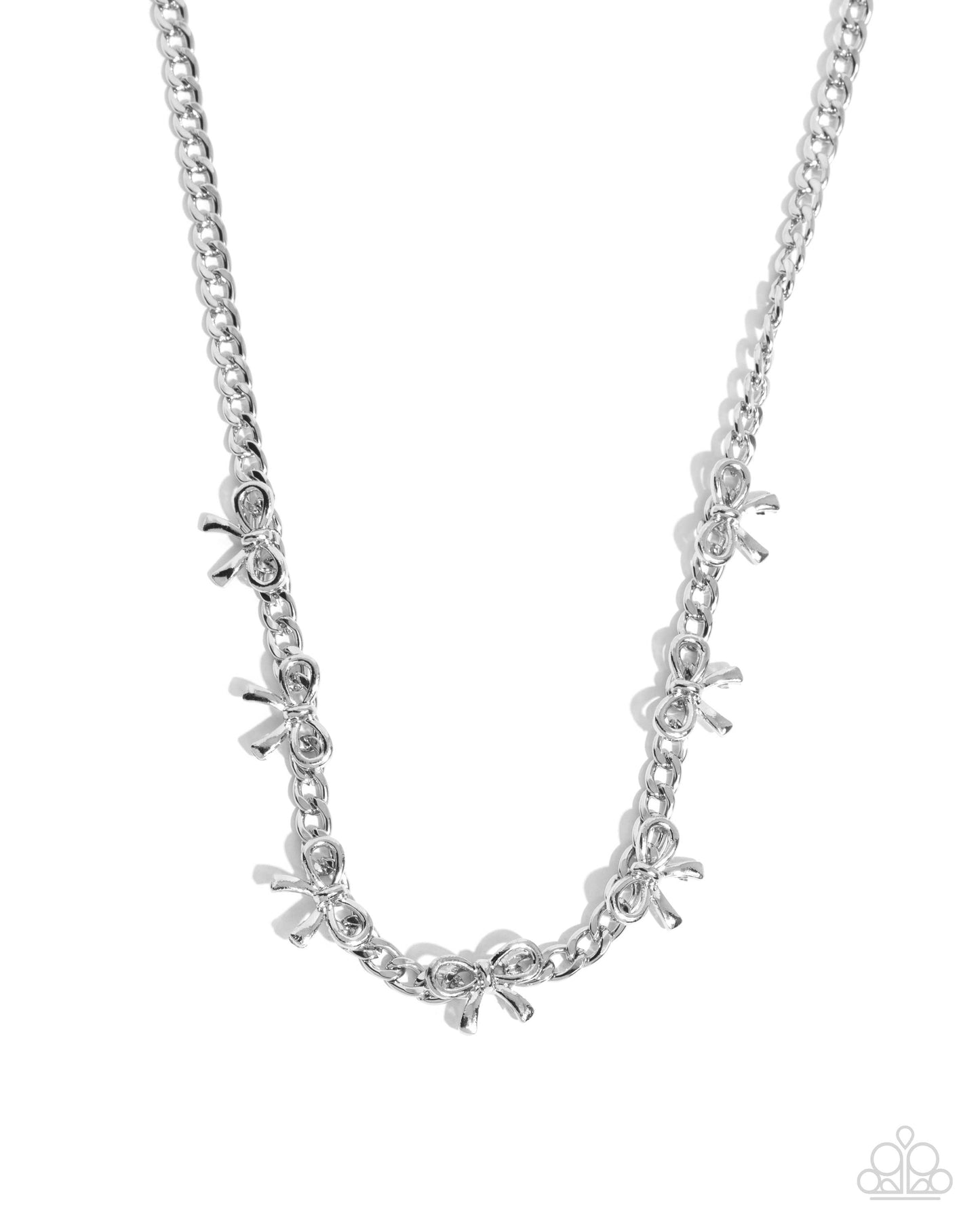 BOW the Knee - Silver Bow Charms Chain Necklace - Paparazzi Accessories