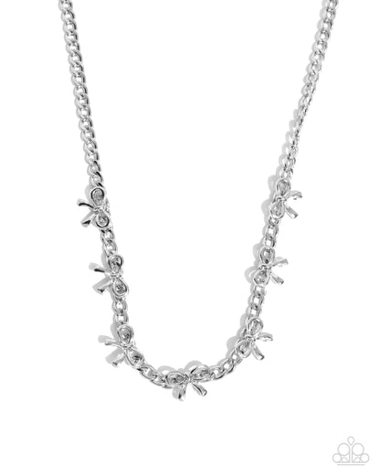 BOW the Knee - Silver Bow Charms Chain Necklace - Paparazzi Accessories