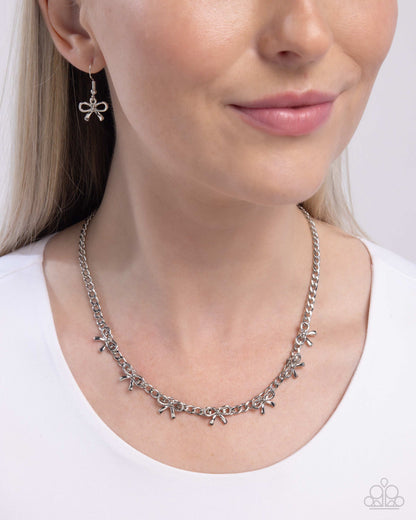BOW the Knee - Silver Bow Charms Chain Necklace - Paparazzi Accessories