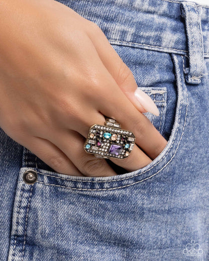 Princess Pattern - Brass Rhinestone Ring - Paparazzi Accessories